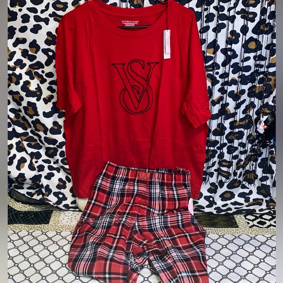 VICTORIA SECRET FLANNEL JOGGER TEE-JAMA SET - Picture 3 of 12
